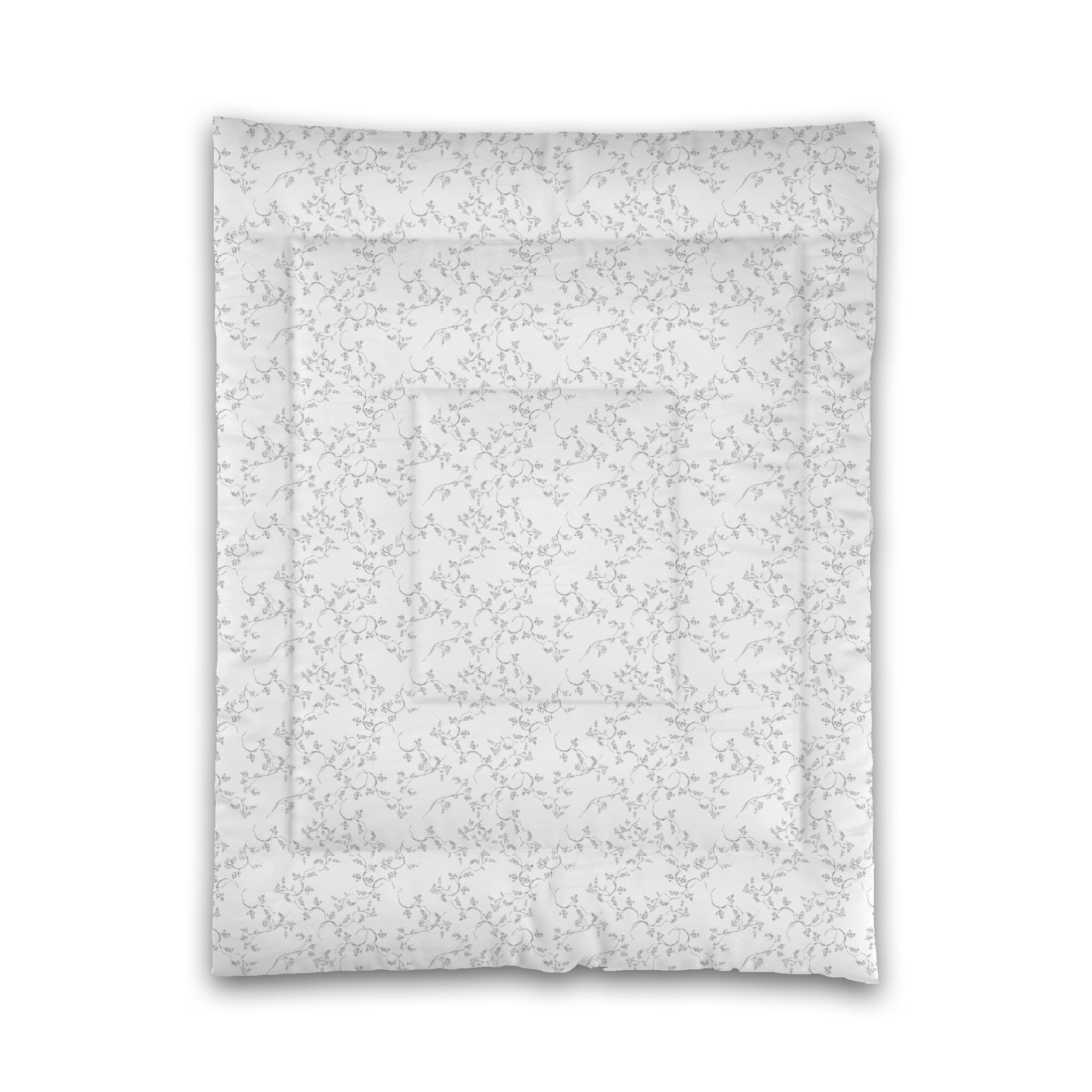 White Microfiber Comforter, Grey Hand-painted Vine Print, Twin (width x length) 68 x 88 inches / 173 x 224 cm