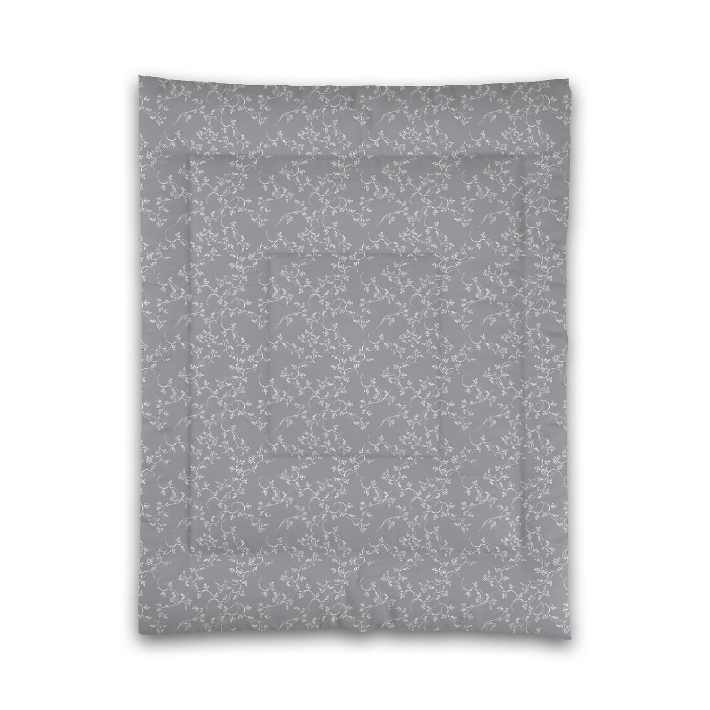 Grey Microfiber Comforter, White Hand-painted Vine Print, Twin (width x length) 68 x 88 inches / 173 x 224 cm