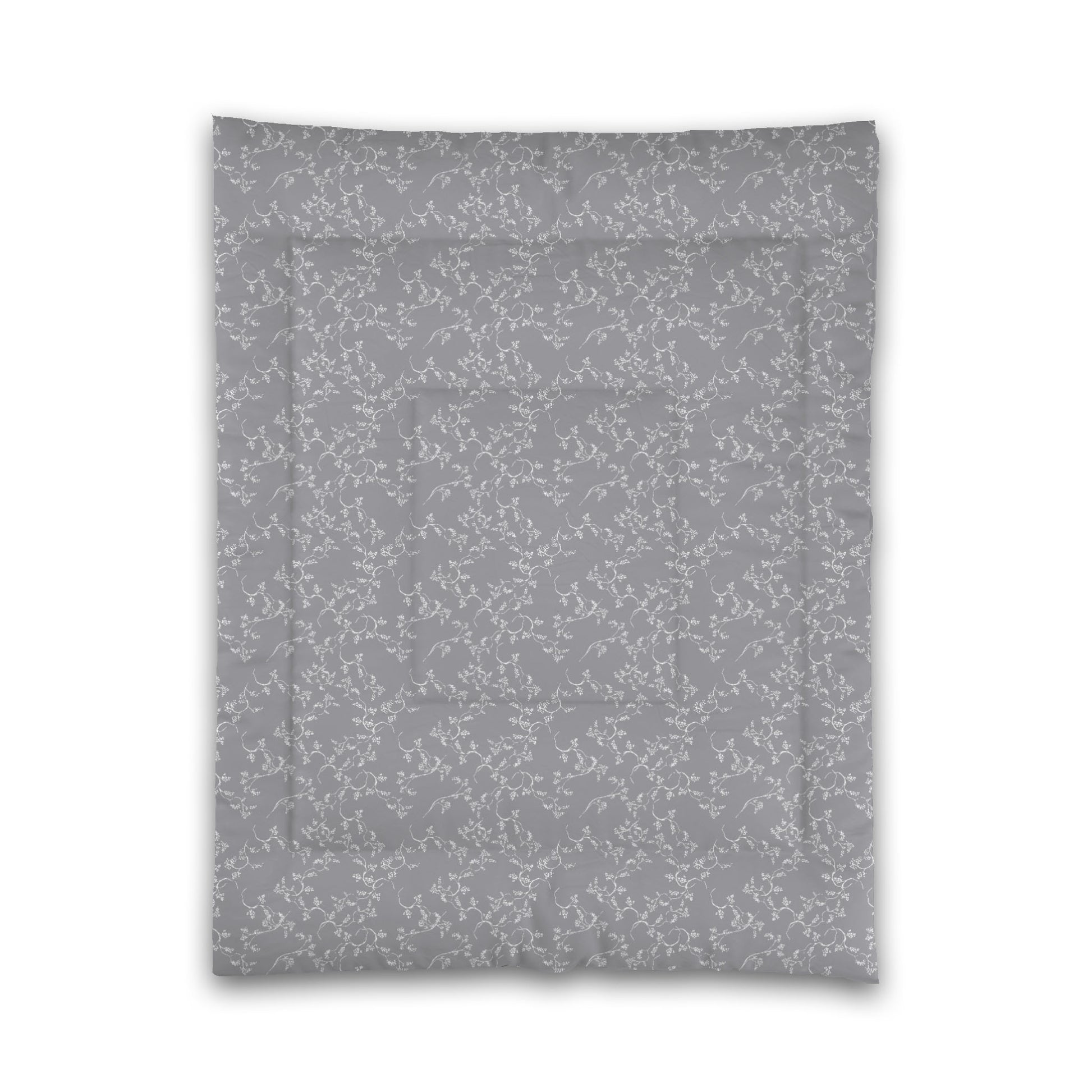 Grey Microfiber Comforter, White Hand-painted Vine Print, Twin (width x length) 68 x 88 inches / 173 x 224 cm