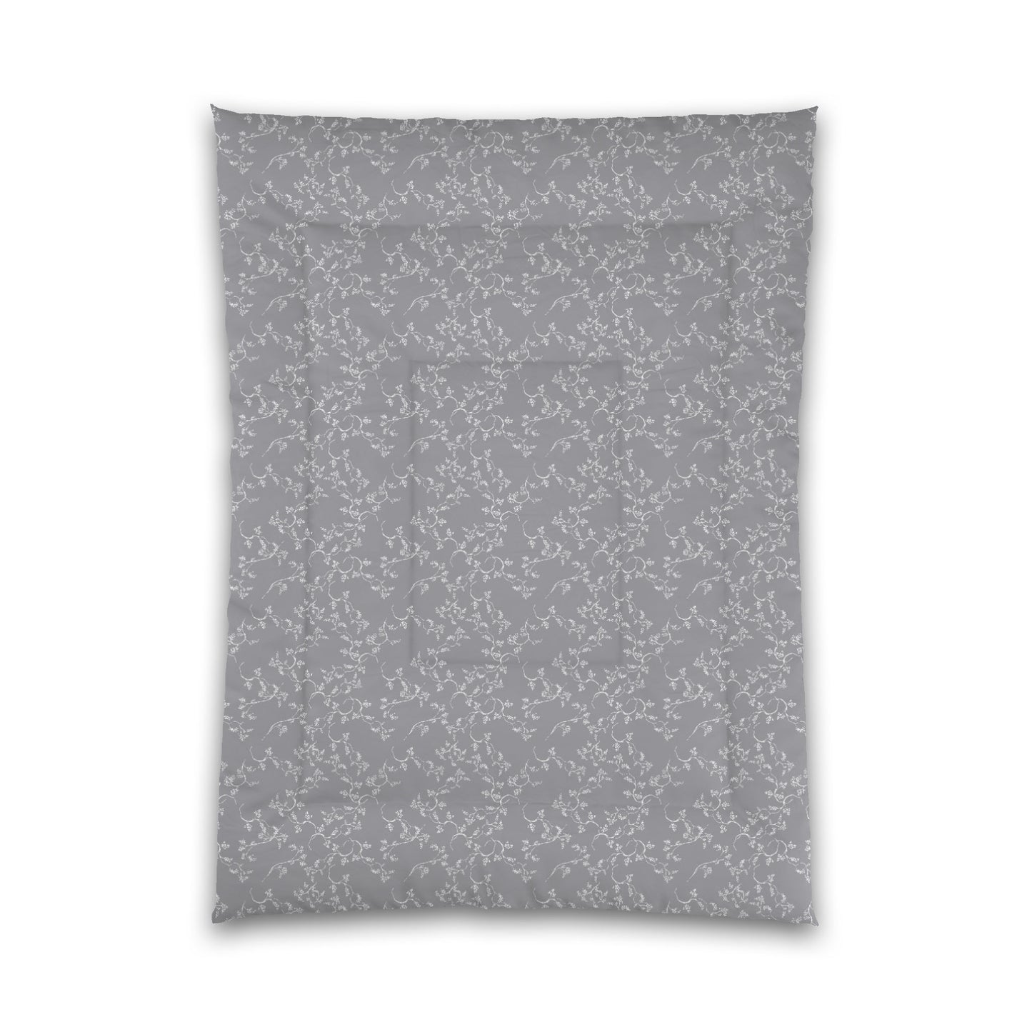 Grey Microfiber Comforter, White Hand-painted Vine Print, Twin XL (width x length) 68 x 92 inches /  173 x 234 cm