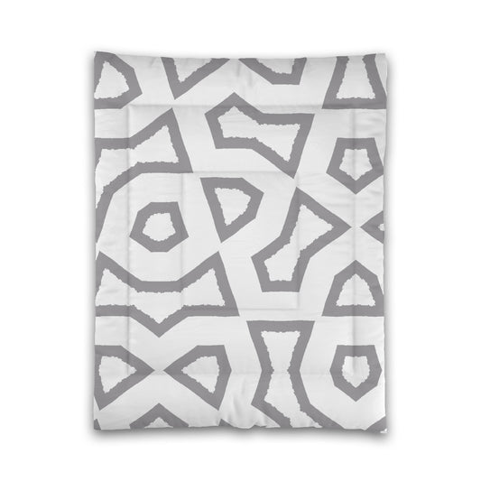 White Microfiber Comforter, Bold Grey Graphic, Twin (width x length) 68 x 88 inches / 173 x 224 cm