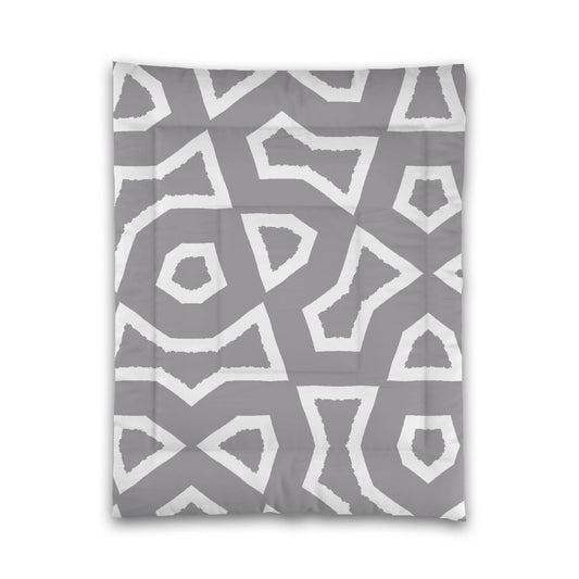 Grey Microfiber Comforter, Bold White Graphic, Twin (width x length) 68 x 88 inches / 173 x 224 cm