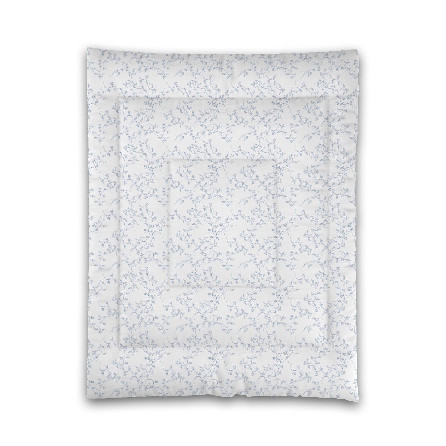 White Microfiber Comforter, Blue Hand-painted Vine Print, Twin (width x length) 68 x 88 inches / 173 x 224 cm