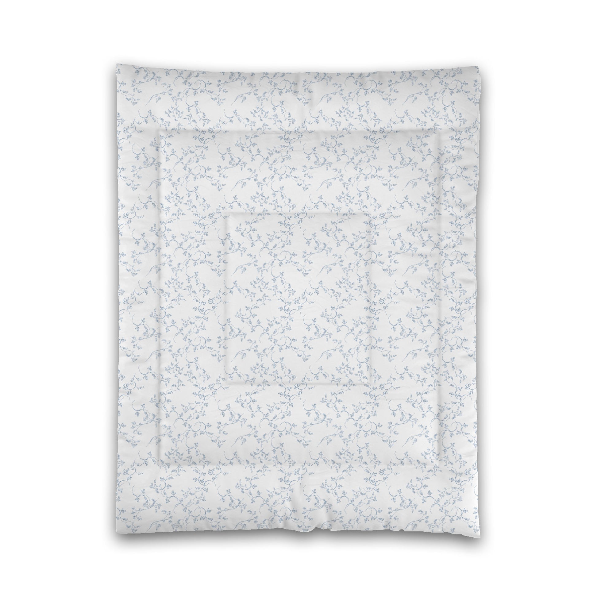 White Microfiber Comforter, Blue Hand-painted Vine Print, Twin (width x length) 68 x 88 inches / 173 x 224 cm