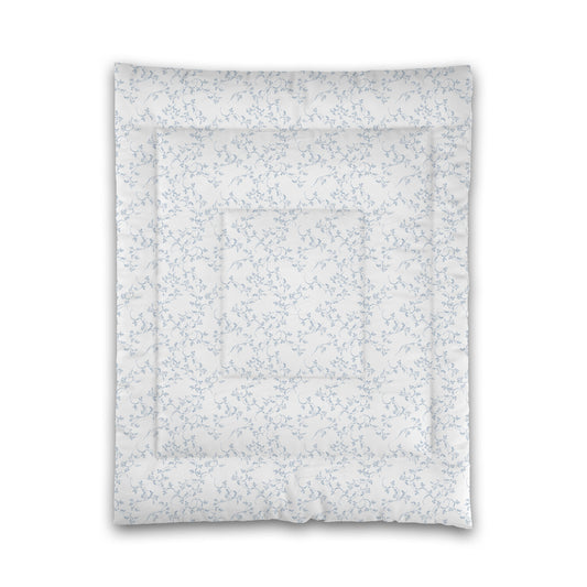 White Microfiber Comforter, Blue Hand-painted Vine Print, Twin (width x length) 68 x 88 inches / 173 x 224 cm