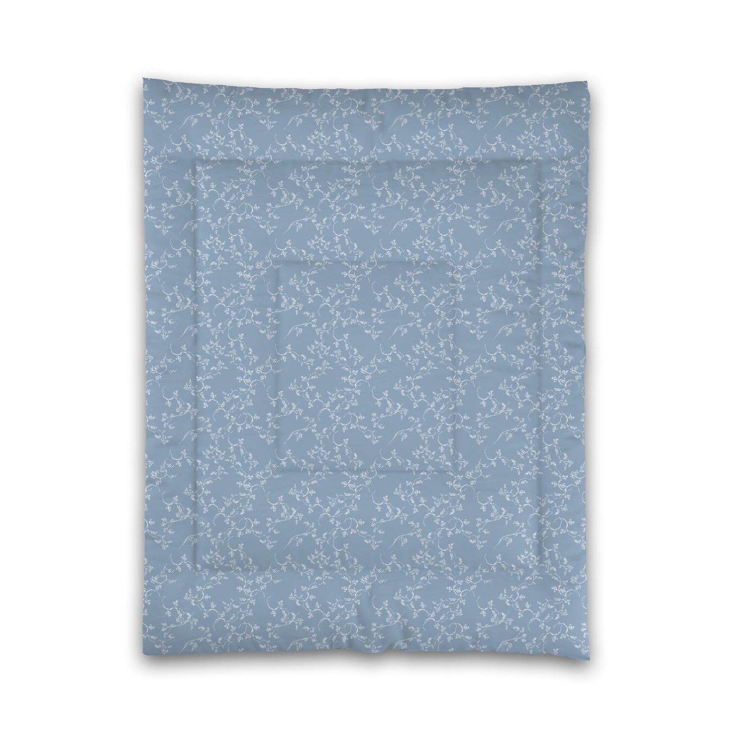Blue Microfiber Comforter, White Hand-painted Vine Print, Twin (width x length) 68 x 88 inches / 173 x 224 cm