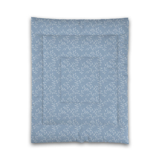 Blue Microfiber Comforter, White Hand-painted Vine Print, Twin (width x length) 68 x 88 inches / 173 x 224 cm