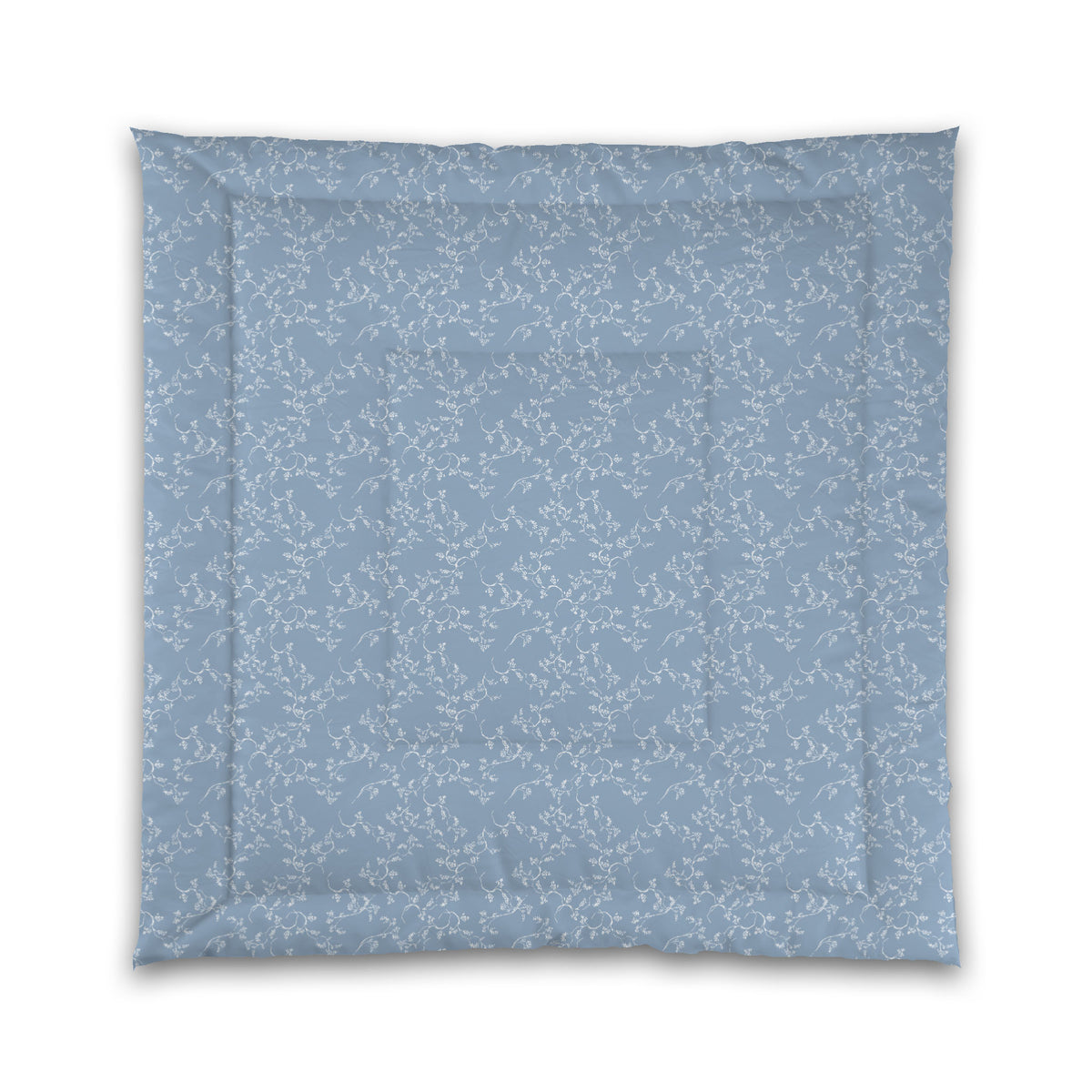 Blue Microfiber Comforter with White Hand-painted Vine Print | Queen - 88 x 88 inches