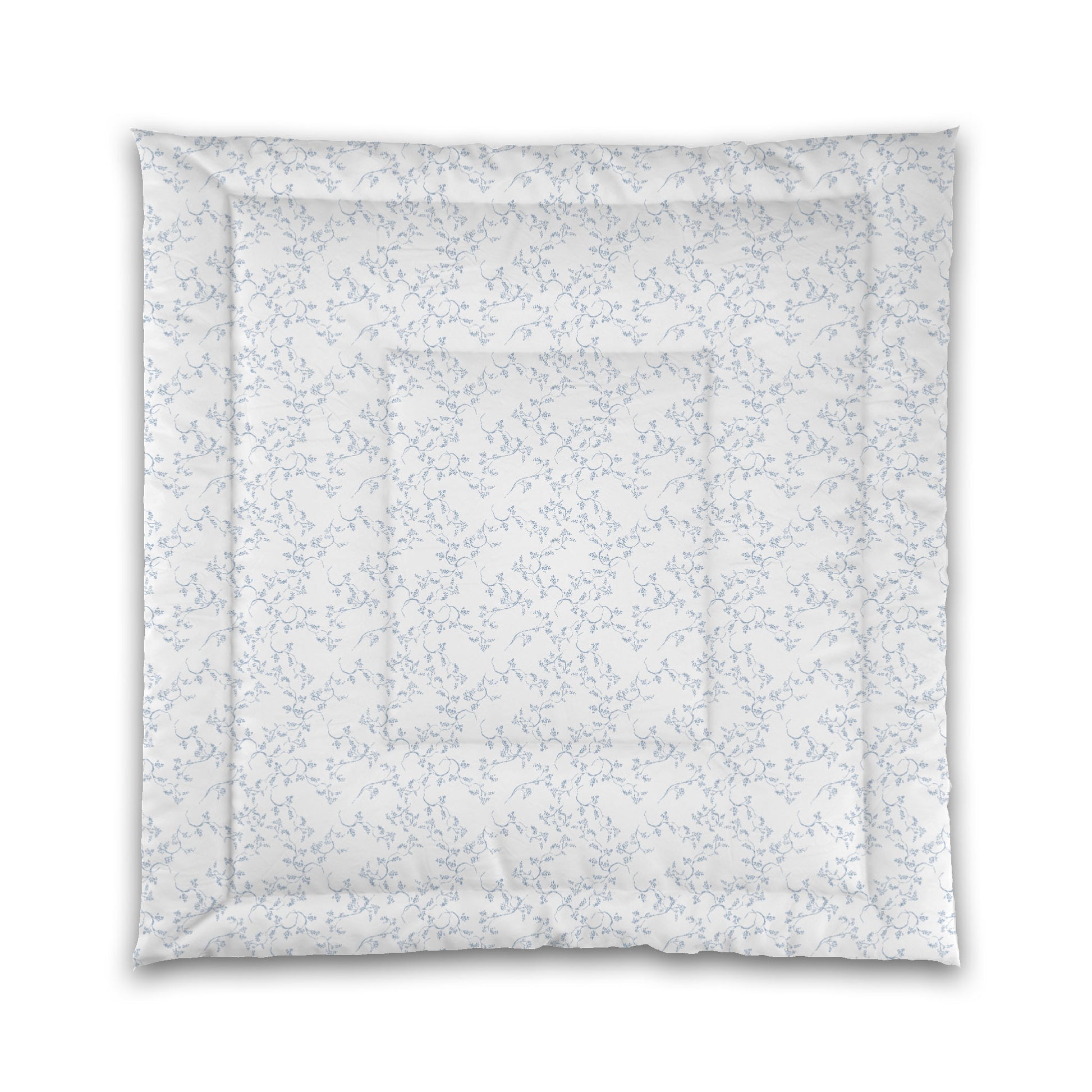 White Microfiber Comforter, Blue Hand-painted Vine Print, Queen (width x length) 88 x 88 inches / 224 x 224 cm