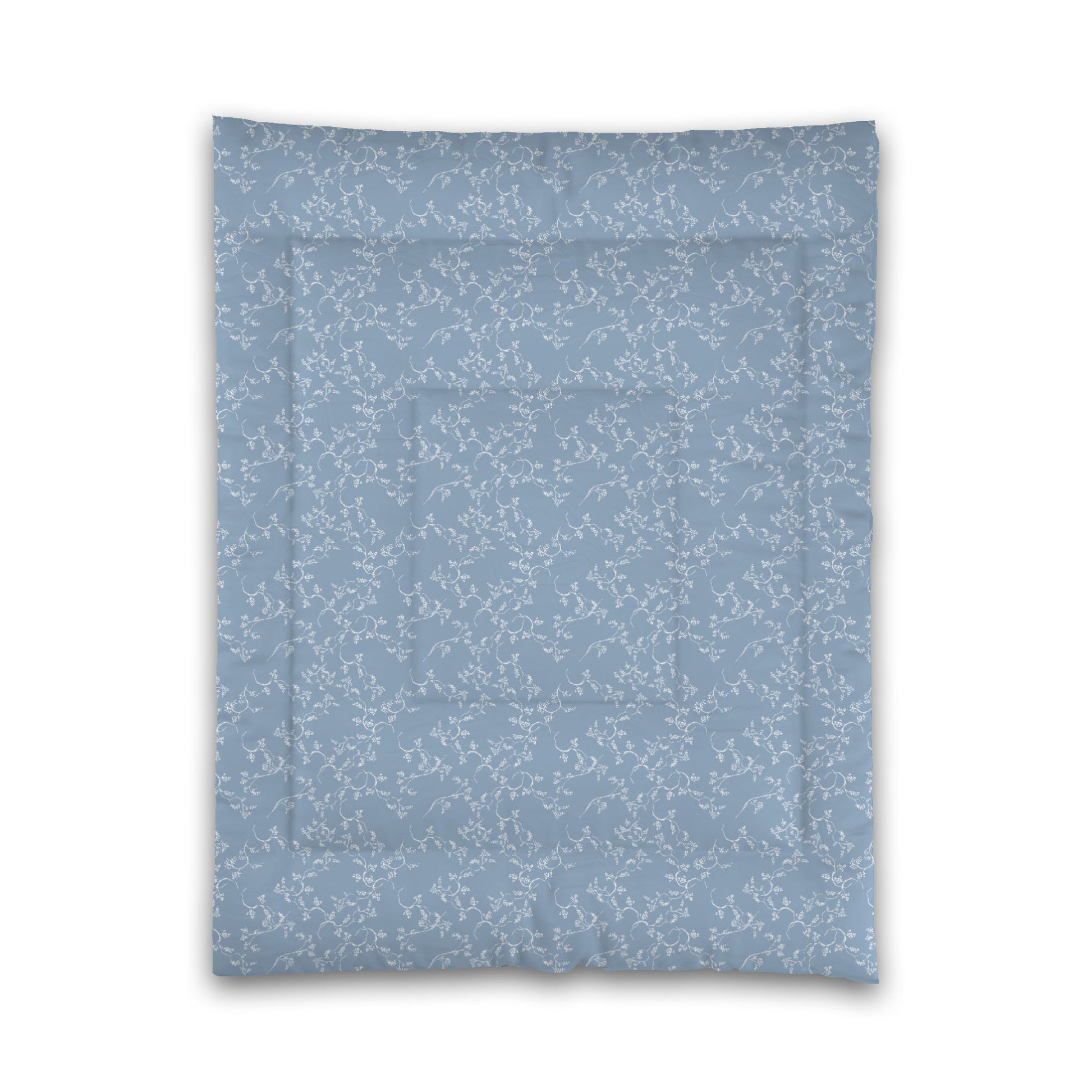 Blue Microfiber Comforter, White Hand-painted Vine Print, Twin (width x length) 68 x 88 inches / 173 x 224 cm