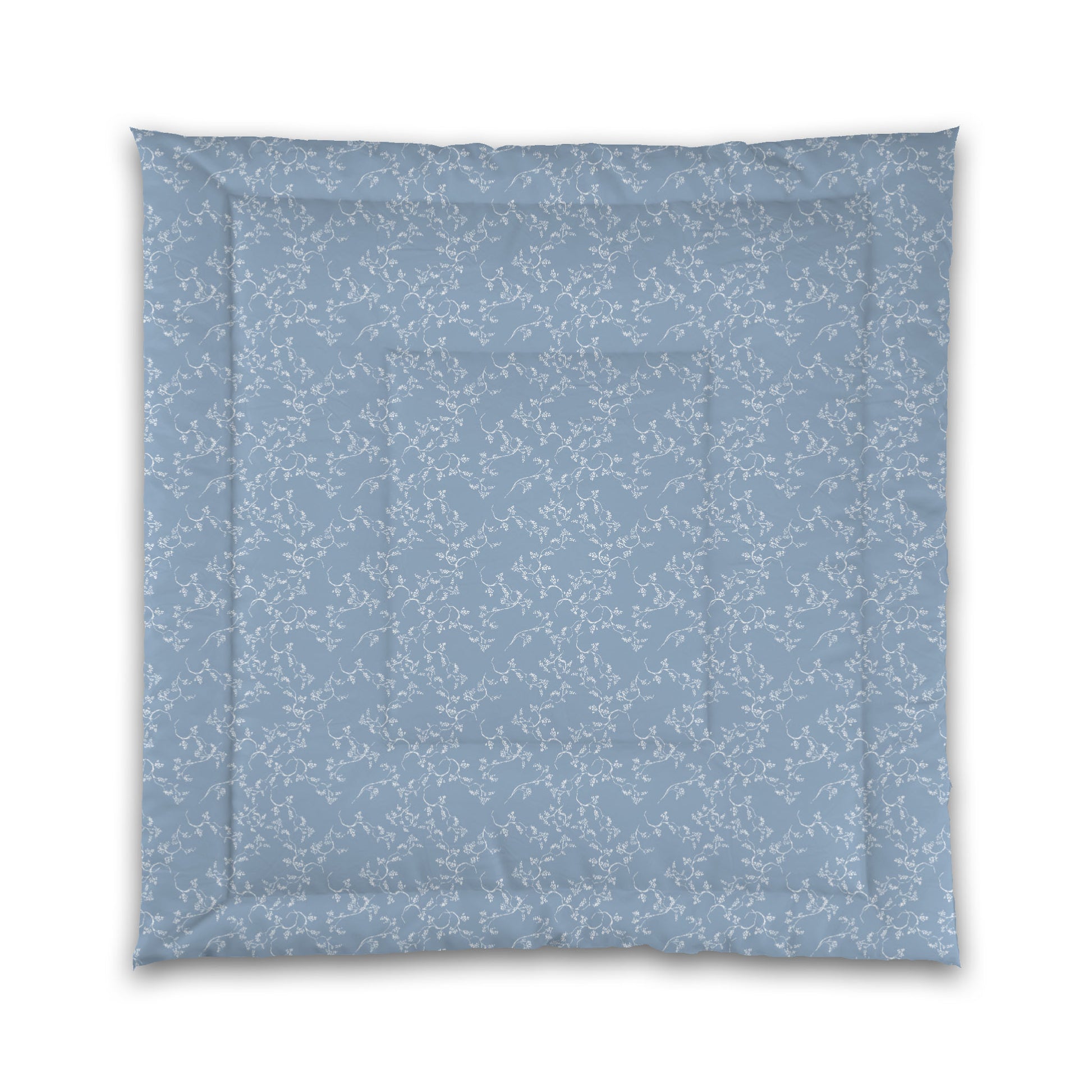 Blue Microfiber Comforter, White Hand-painted Vine Print, Queen (width x length) 88 x 88 inches / 224 x 224 cm