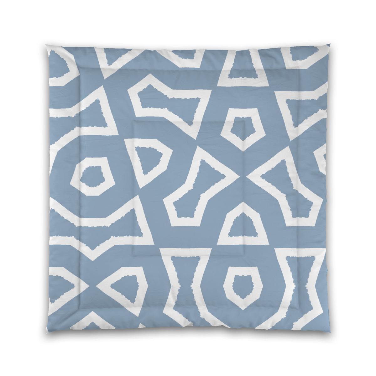 Blue Microfiber Comforter with White Labyrinth Print | Queen - 88 x 88 inches