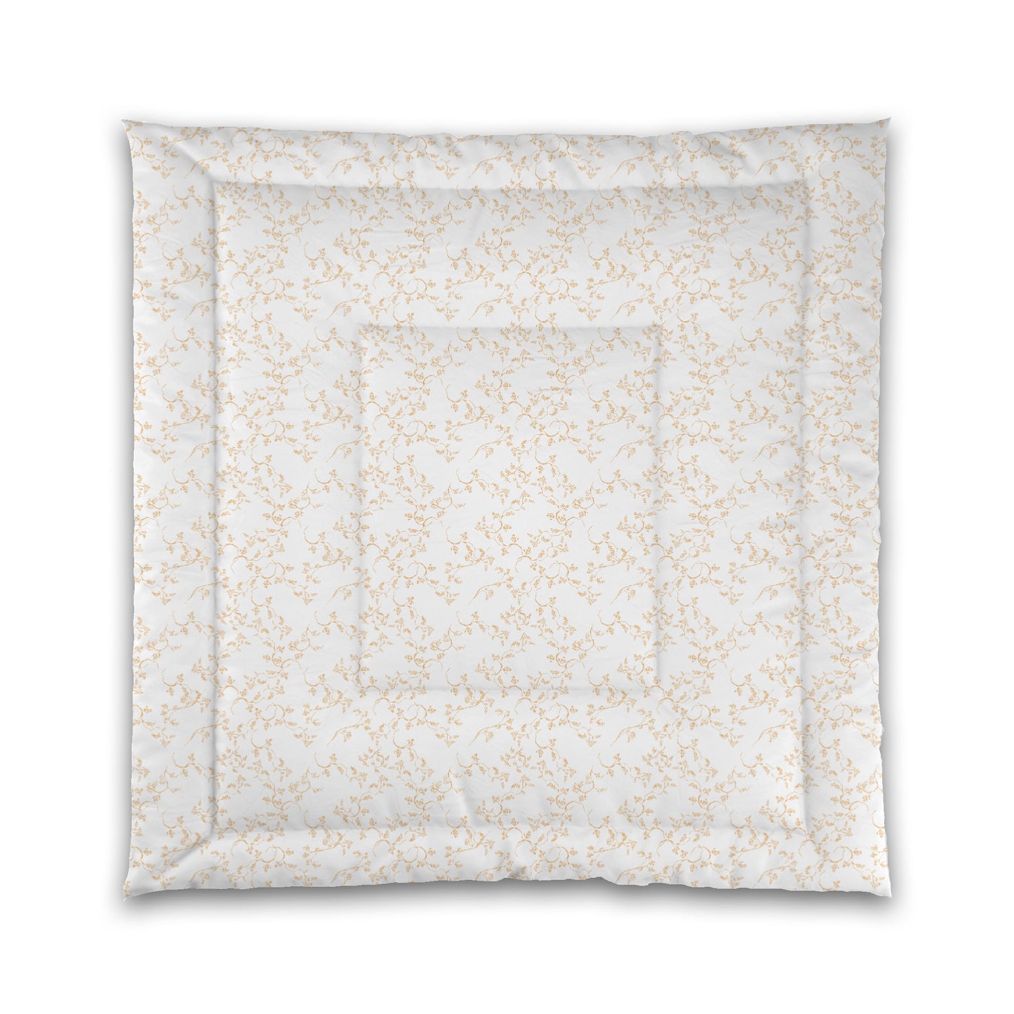 White Microfiber Comforter, Pale Orange Hand-painted Vine Print, Queen (width x length) 88 x 88 inches / 224 x 224 cm
