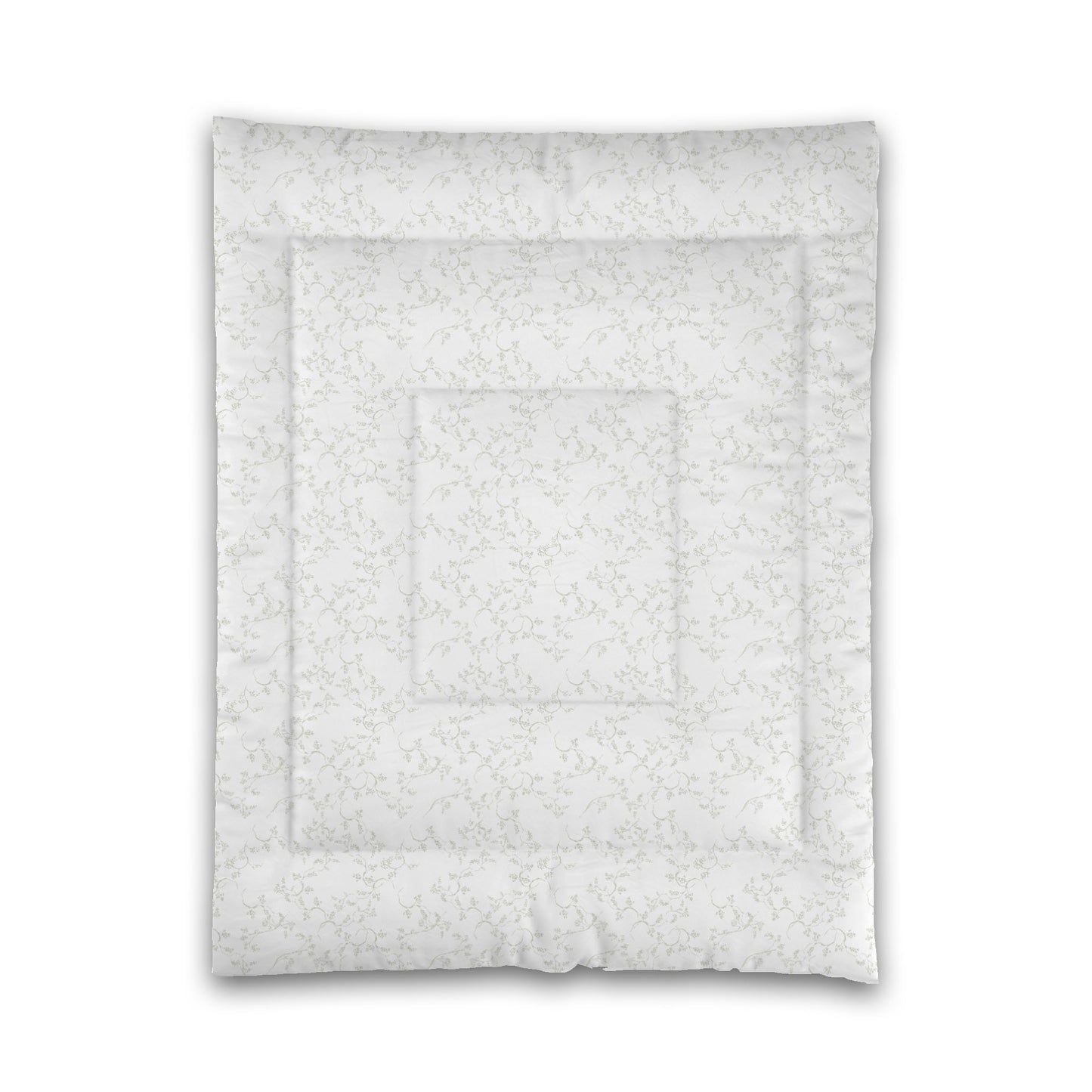 White Microfiber Comforter, Pale Green Hand-painted Vine Print, Twin (width x length) 68 x 88 inches / 173 x 224 cm