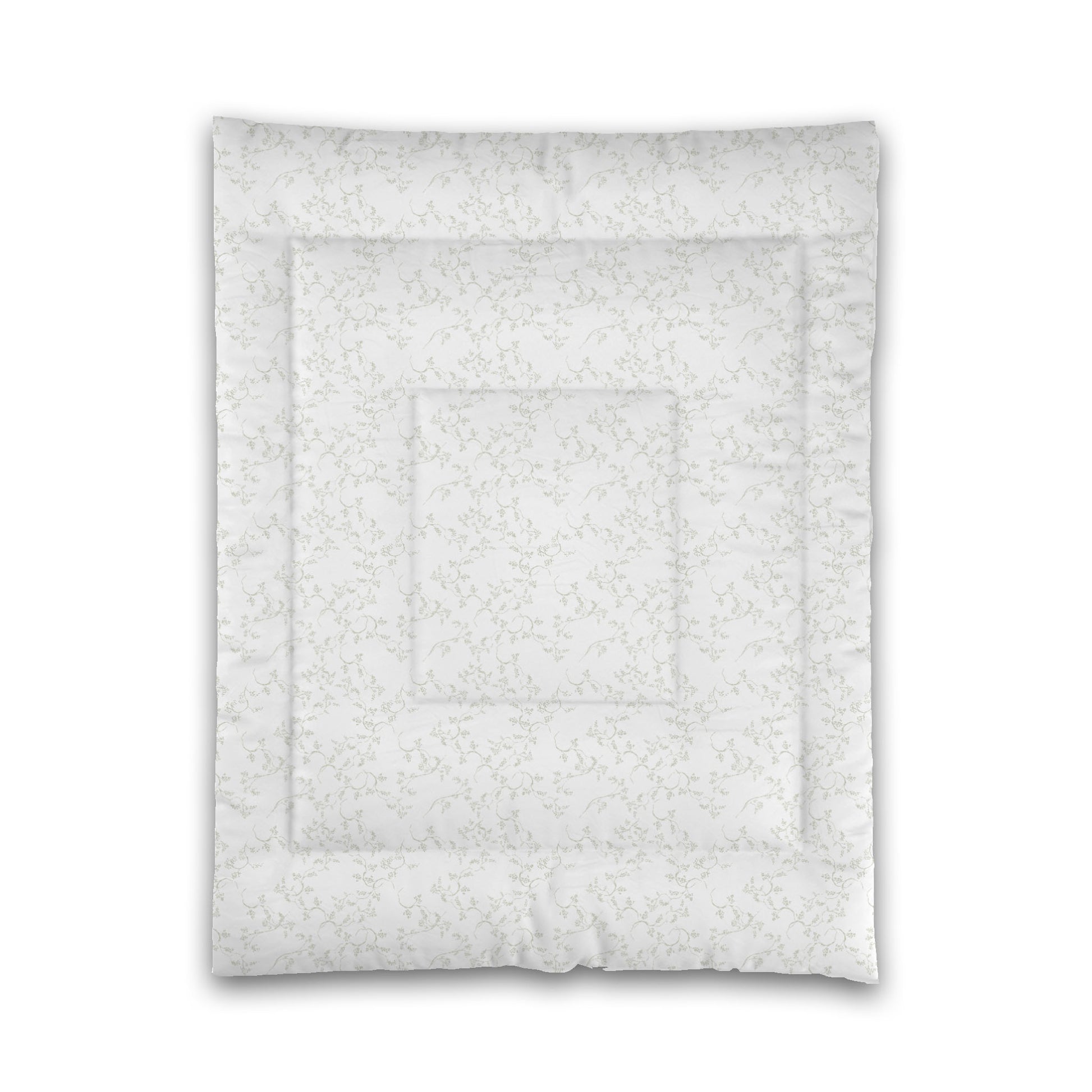 White Microfiber Comforter, Pale Green Hand-painted Vine Print, Twin (width x length) 68 x 88 inches / 173 x 224 cm
