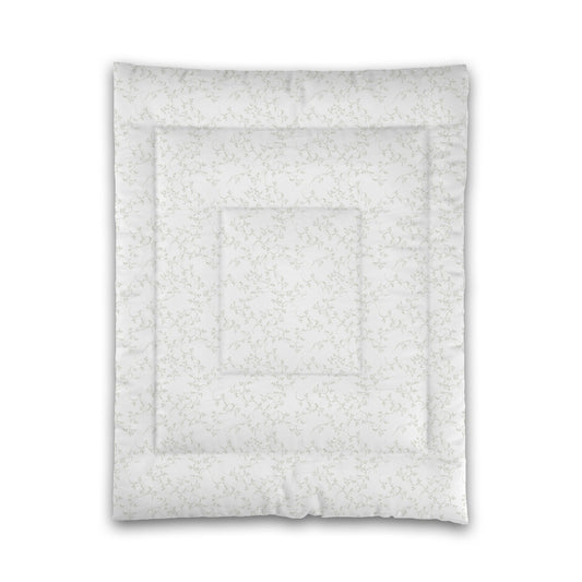 White Microfiber Comforter, Pale Green Hand-painted Vine Print, Twin (width x length) 68 x 88 inches / 173 x 224 cm