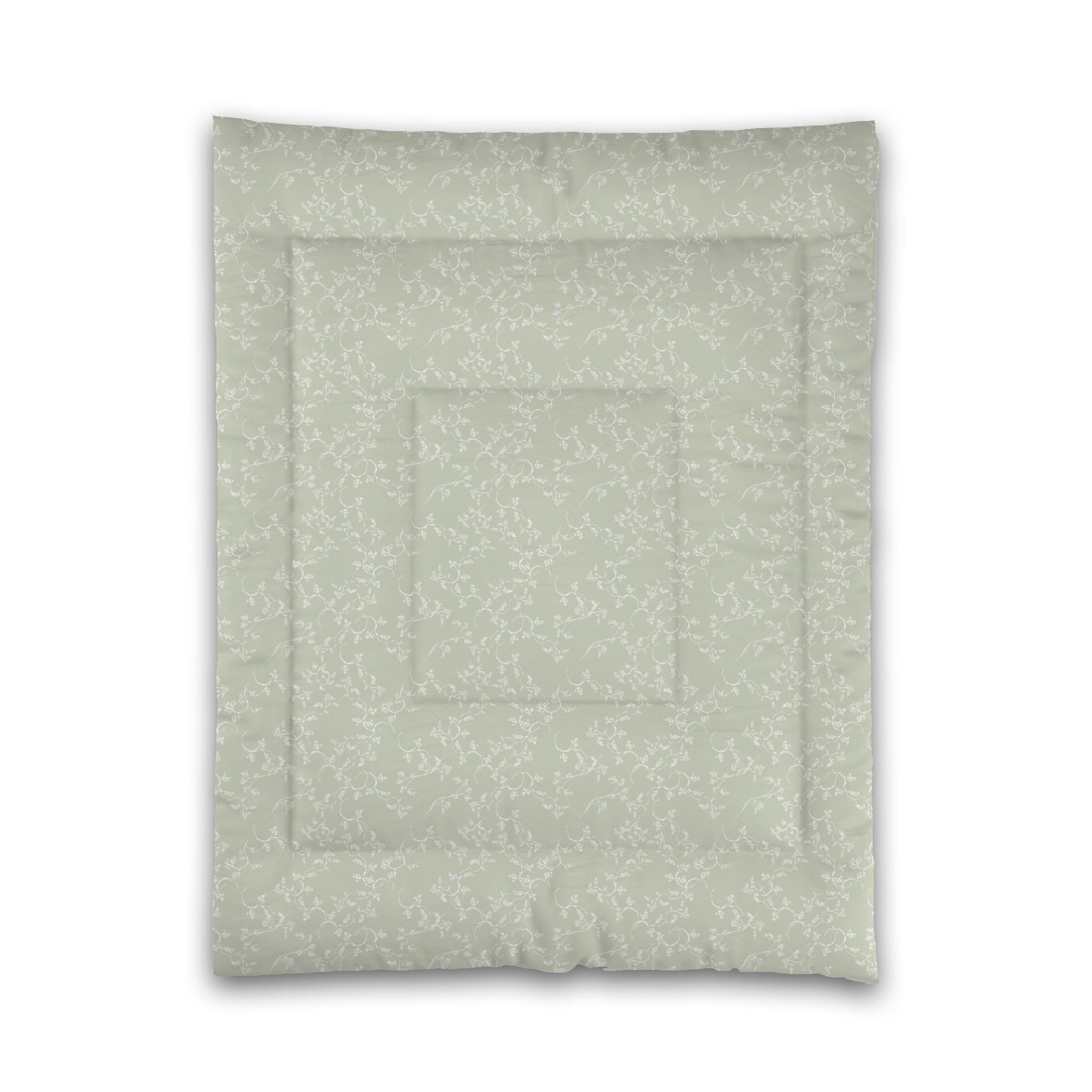 Pale Green Microfiber Comforter, White Hand-painted Vine Print, Twin (width x length) 68 x 88 inches / 173 x 224 cm