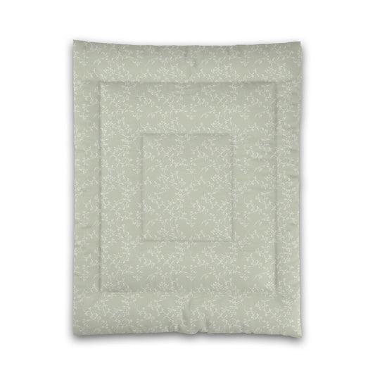 Pale Green Microfiber Comforter, White Hand-painted Vine Print, Twin (width x length) 68 x 88 inches / 173 x 224 cm