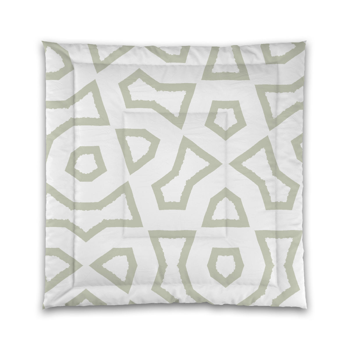 White Microfiber Comforter with Pale Green Labyrinth Print | Queen - 88 x 88 inches