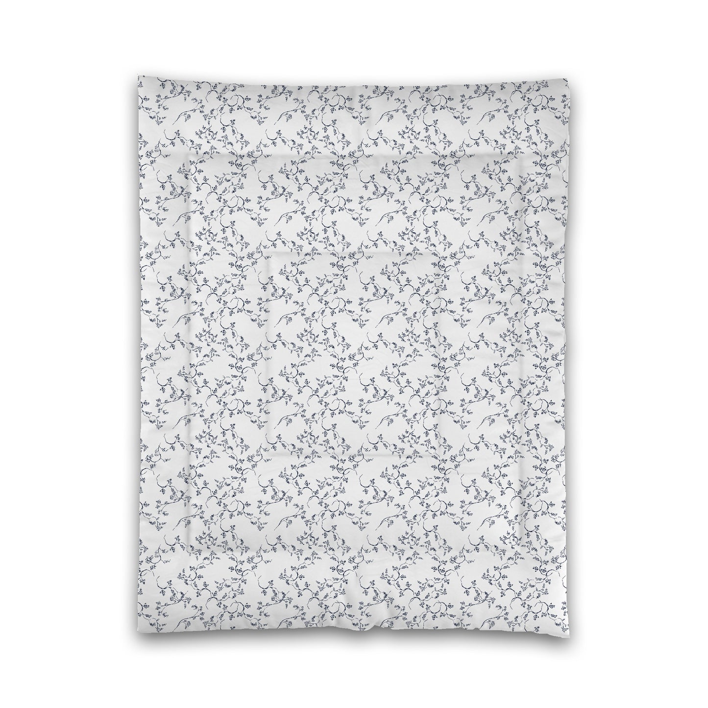 White Microfiber Comforter, Navy Blue Hand-painted Vine Print, Twin (width x length) 68 x 88 inches / 173 x 224 cm