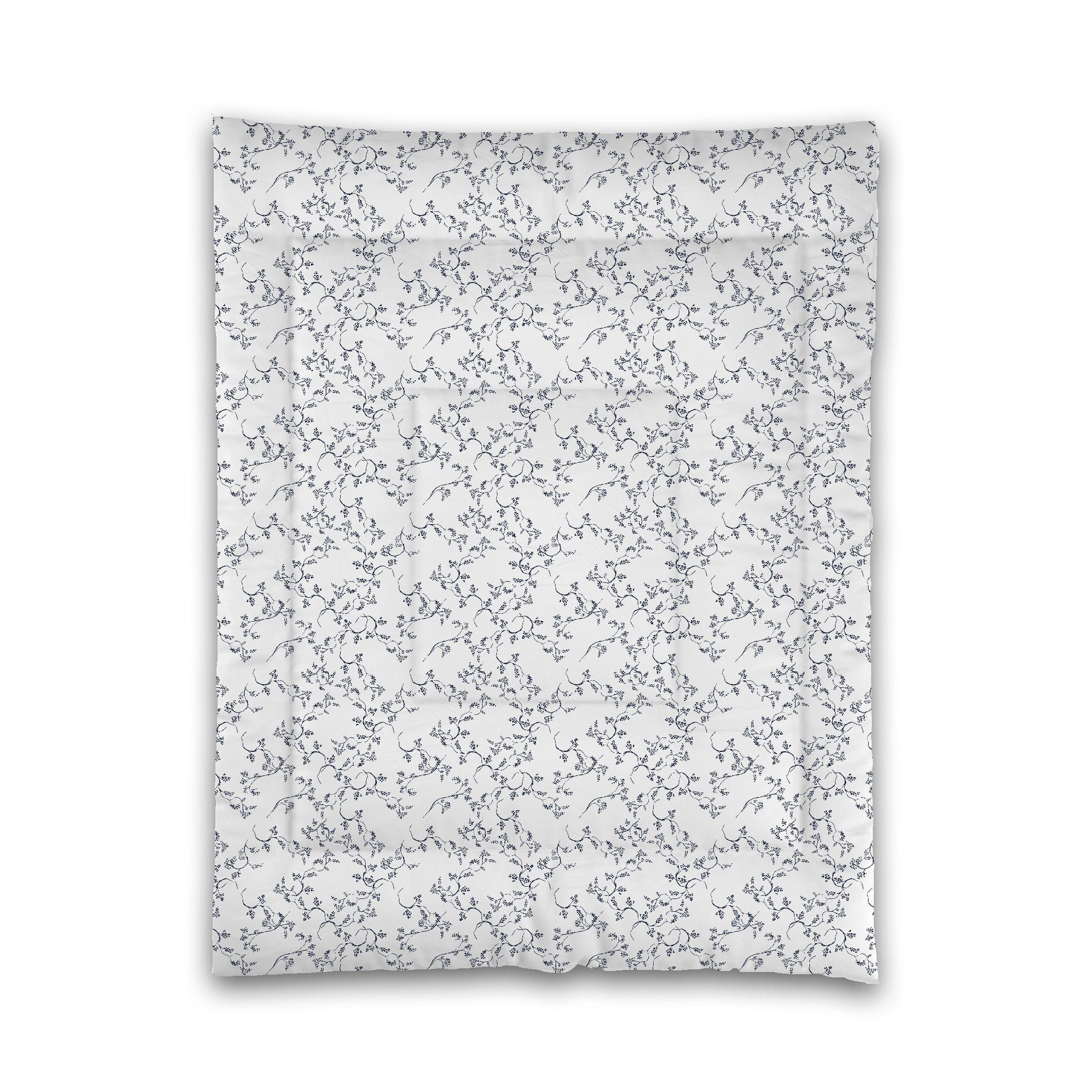 White Microfiber Comforter, Navy Blue Hand-painted Vine Print, Twin (width x length) 68 x 88 inches / 173 x 224 cm