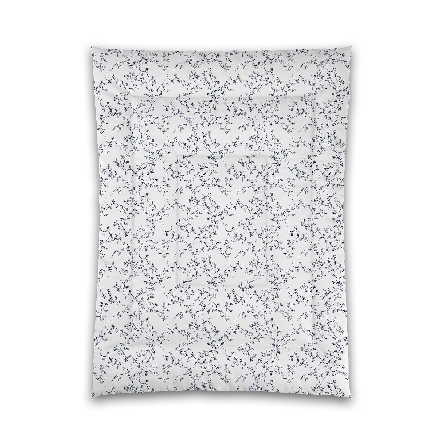 White Microfiber Comforter, Navy Blue Hand-painted Vine Print, Twin XL (width x length) 68 x 92 inches /  173 x 234 cm