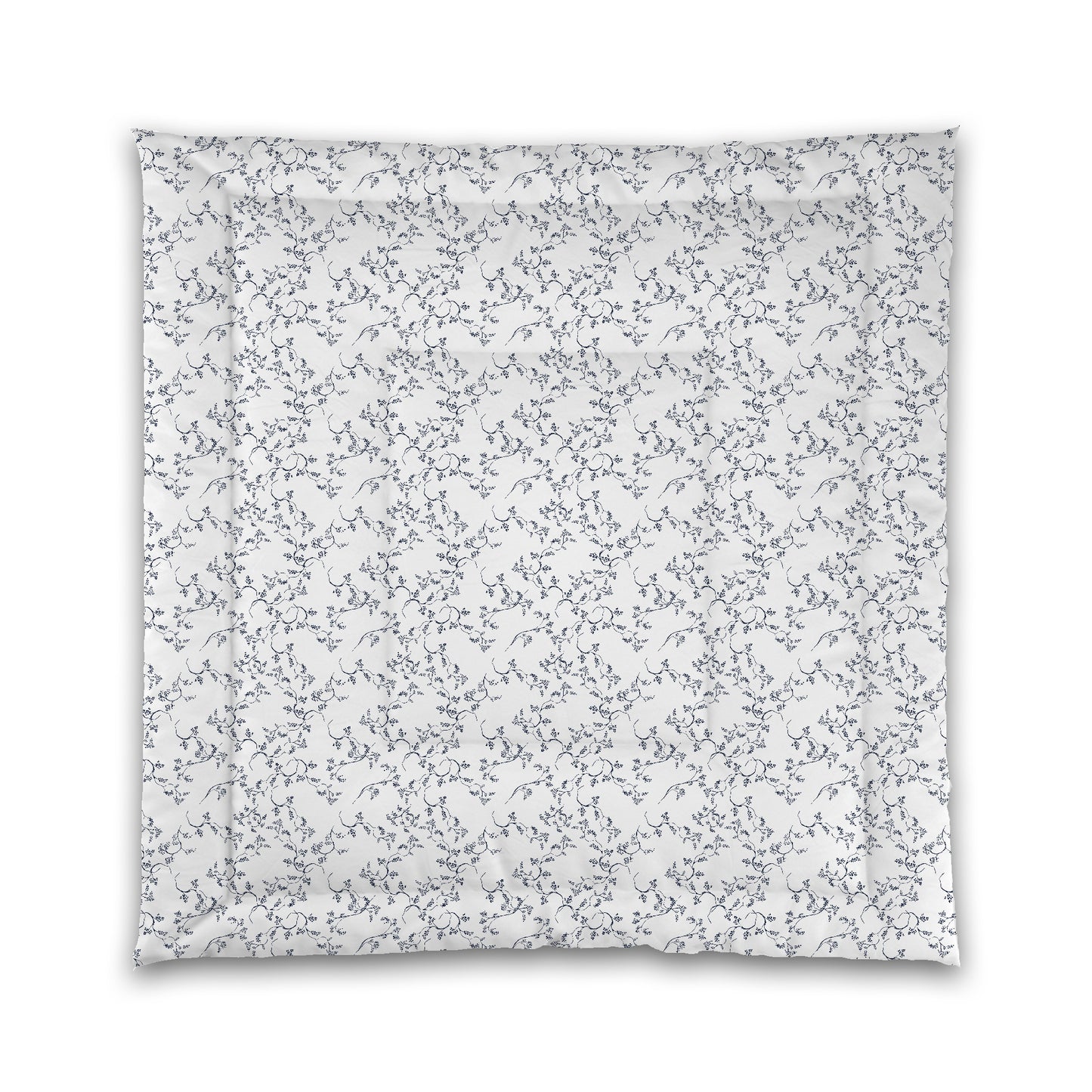 White Microfiber Comforter, Navy Blue Hand-painted Vine Print, Queen (width x length) 88 x 88 inches / 224 x 224 cm