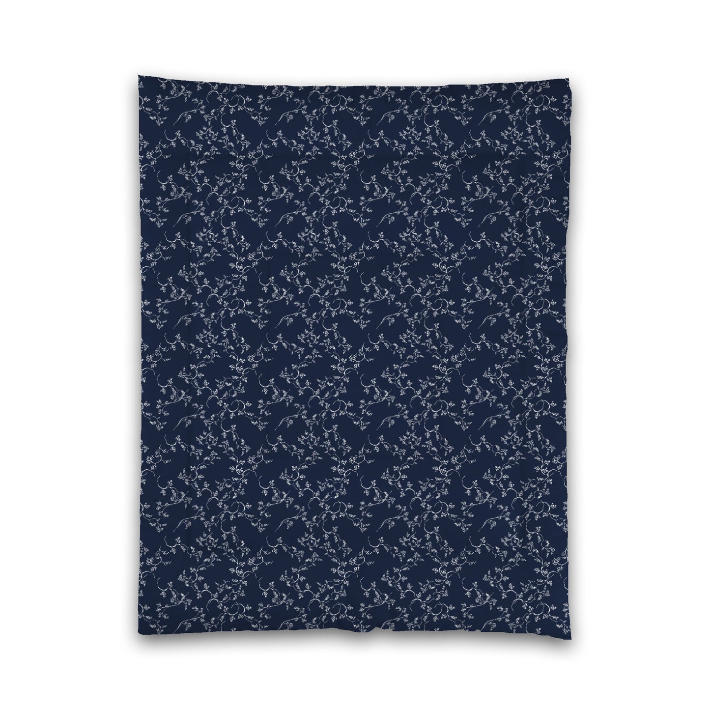 Navy Blue Microfiber Comforter, White Hand-painted Vine Print, Twin (width x length) 68 x 88 inches / 173 x 224 cm