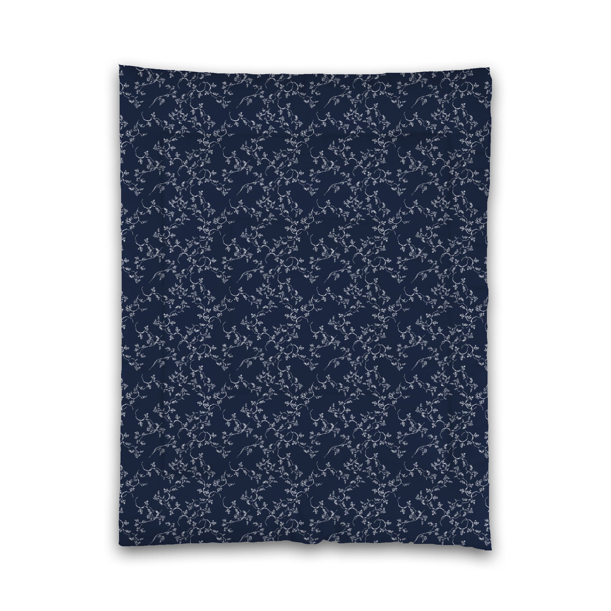 Navy Blue Microfiber Comforter, White Hand-painted Vine Print, Twin (width x length) 68 x 88 inches / 173 x 224 cm
