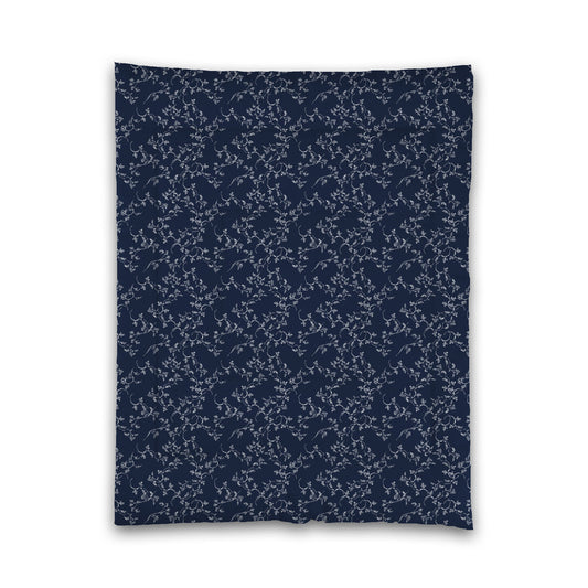 Navy Blue Microfiber Comforter, White Hand-painted Vine Print, Twin (width x length) 68 x 88 inches / 173 x 224 cm
