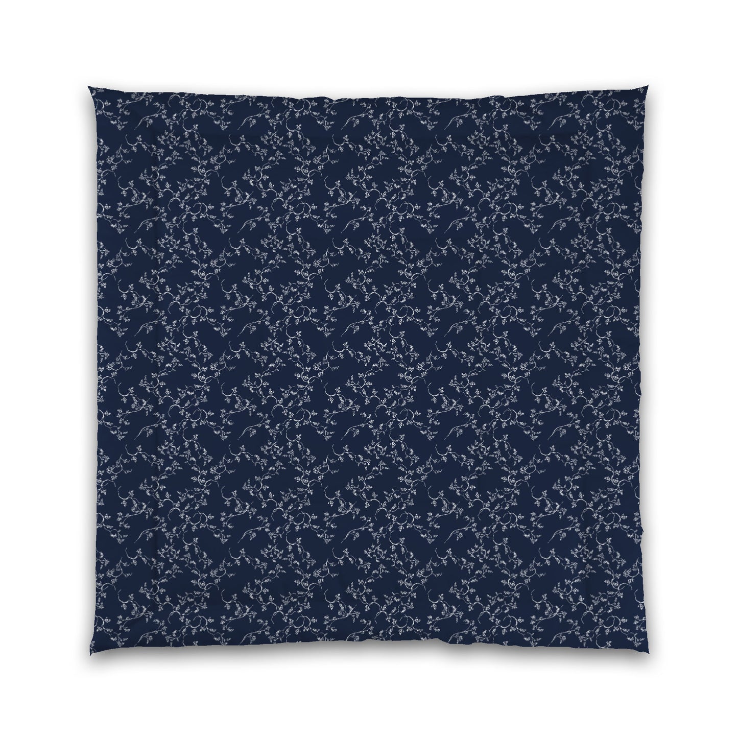 Navy Blue Microfiber Comforter, White Hand-painted Vine Print, Queen (width x length) 88 x 88 inches / 224 x 224 cm