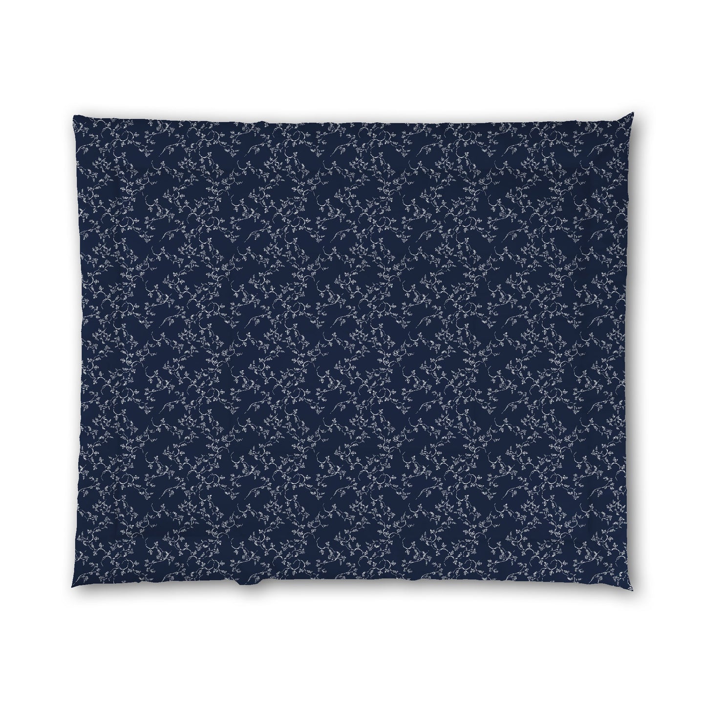 Navy Blue Microfiber Comforter, White Hand-painted Vine Print, King (width x length) 104 x 88 inches / 264 x 224 cm