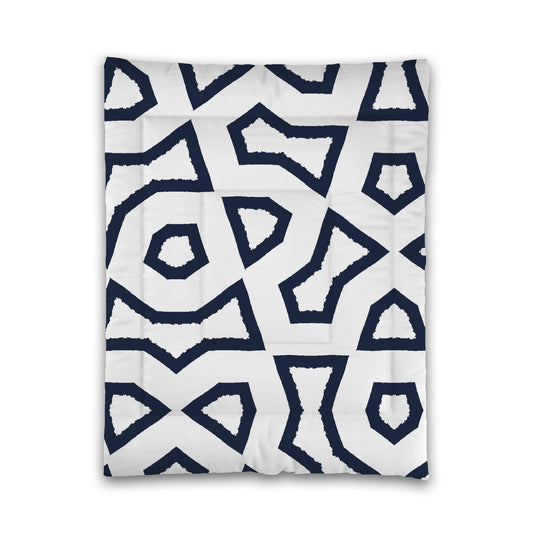 White Microfiber Comforter, Bold Navy Blue Graphic, Twin (width x length) 68 x 88 inches / 173 x 224 cm