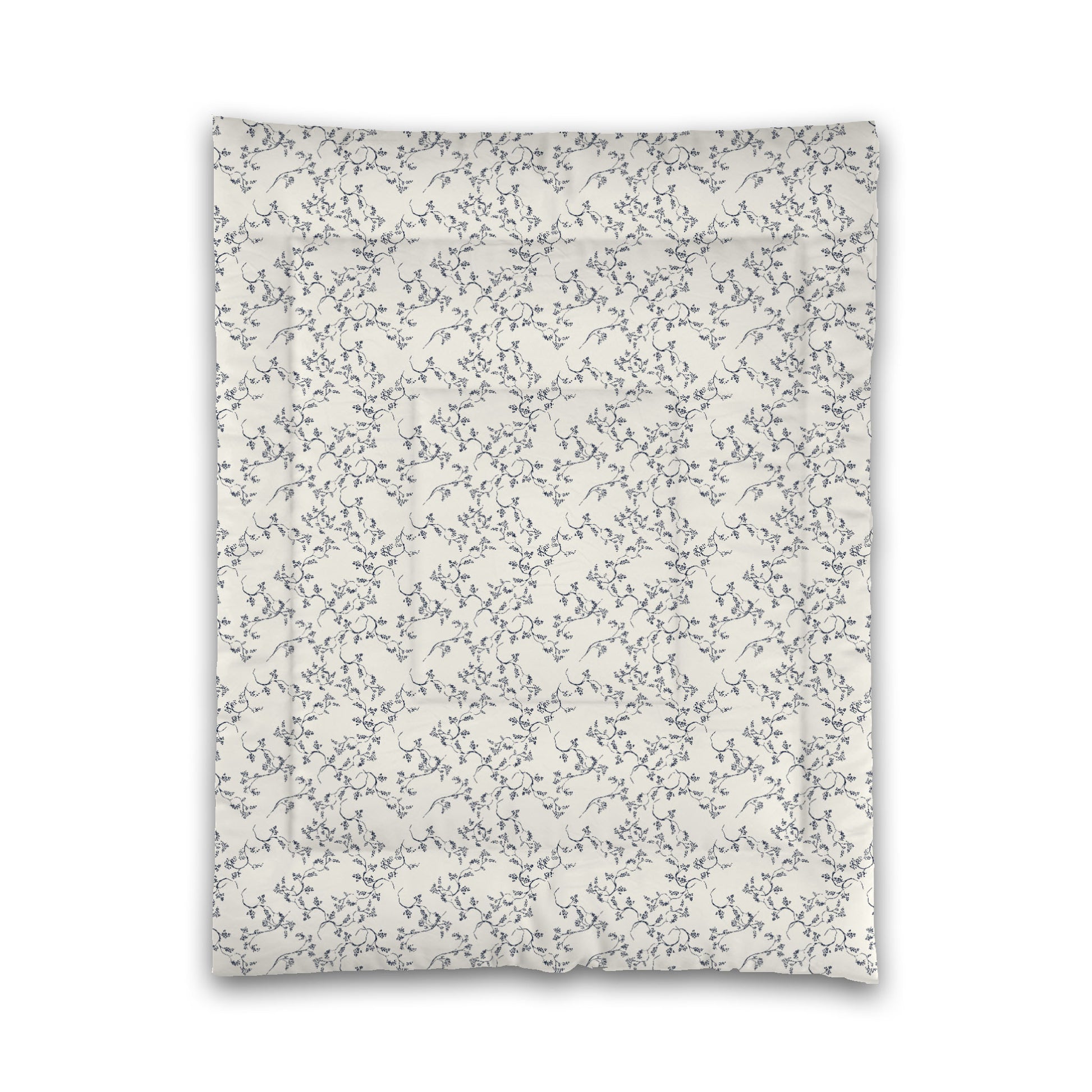 Pale Cream Microfibre Comforter, Navy Blue Hand-painted Vine Print, Twin (width x length) 68 x 88 inches / 173 x 224 cm