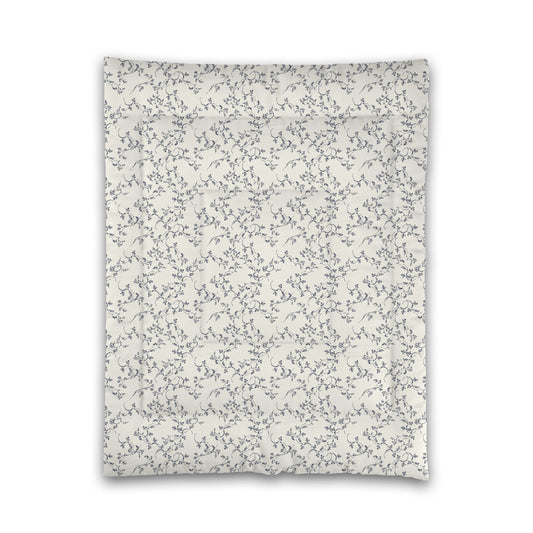 Pale Cream Microfibre Comforter, Navy Blue Hand-painted Vine Print, Twin (width x length) 68 x 88 inches / 173 x 224 cm