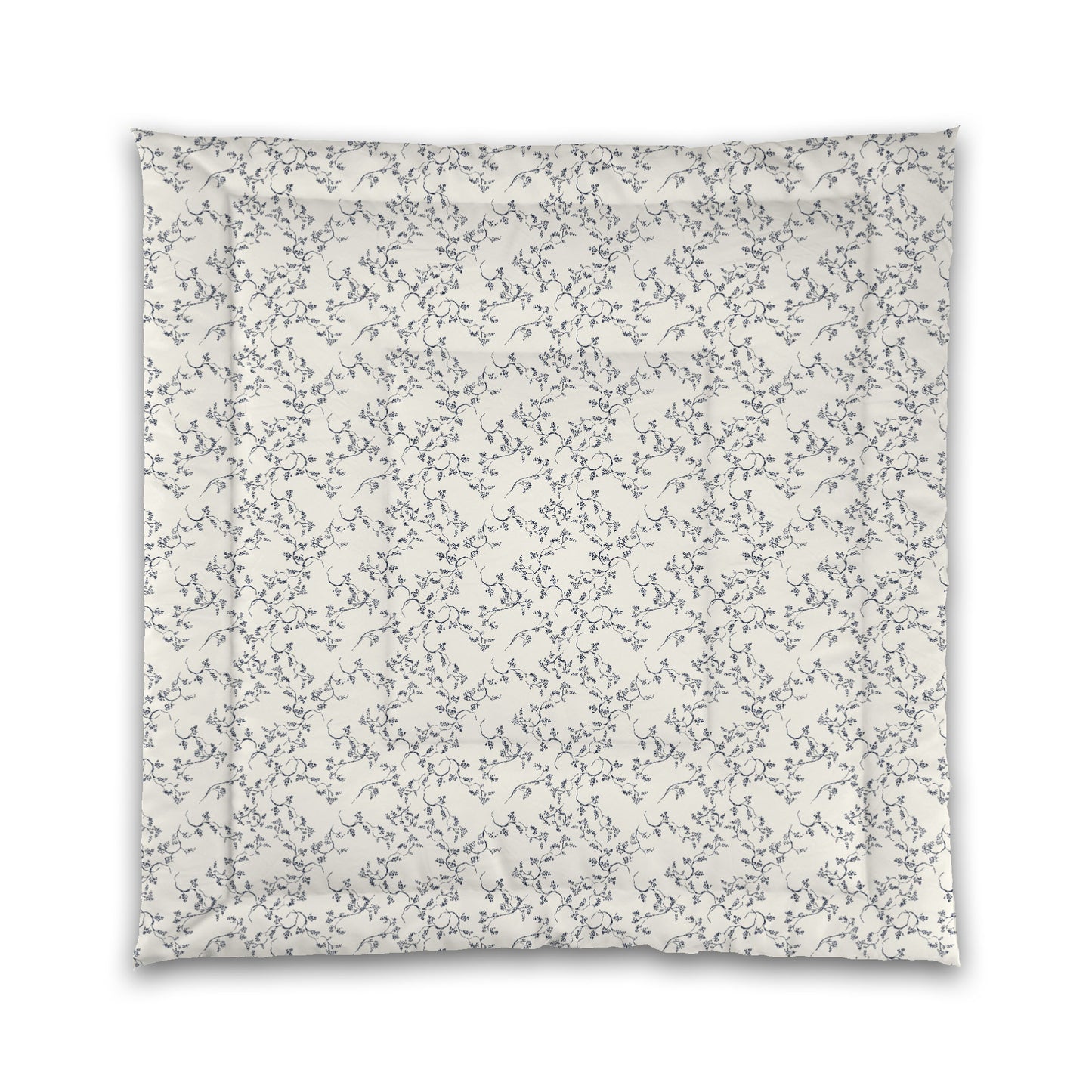 Pale Cream Microfibre Comforter, Navy Blue Hand-painted Vine Print, Queen (width x length) 88 x 88 inches / 224 x 224 cm