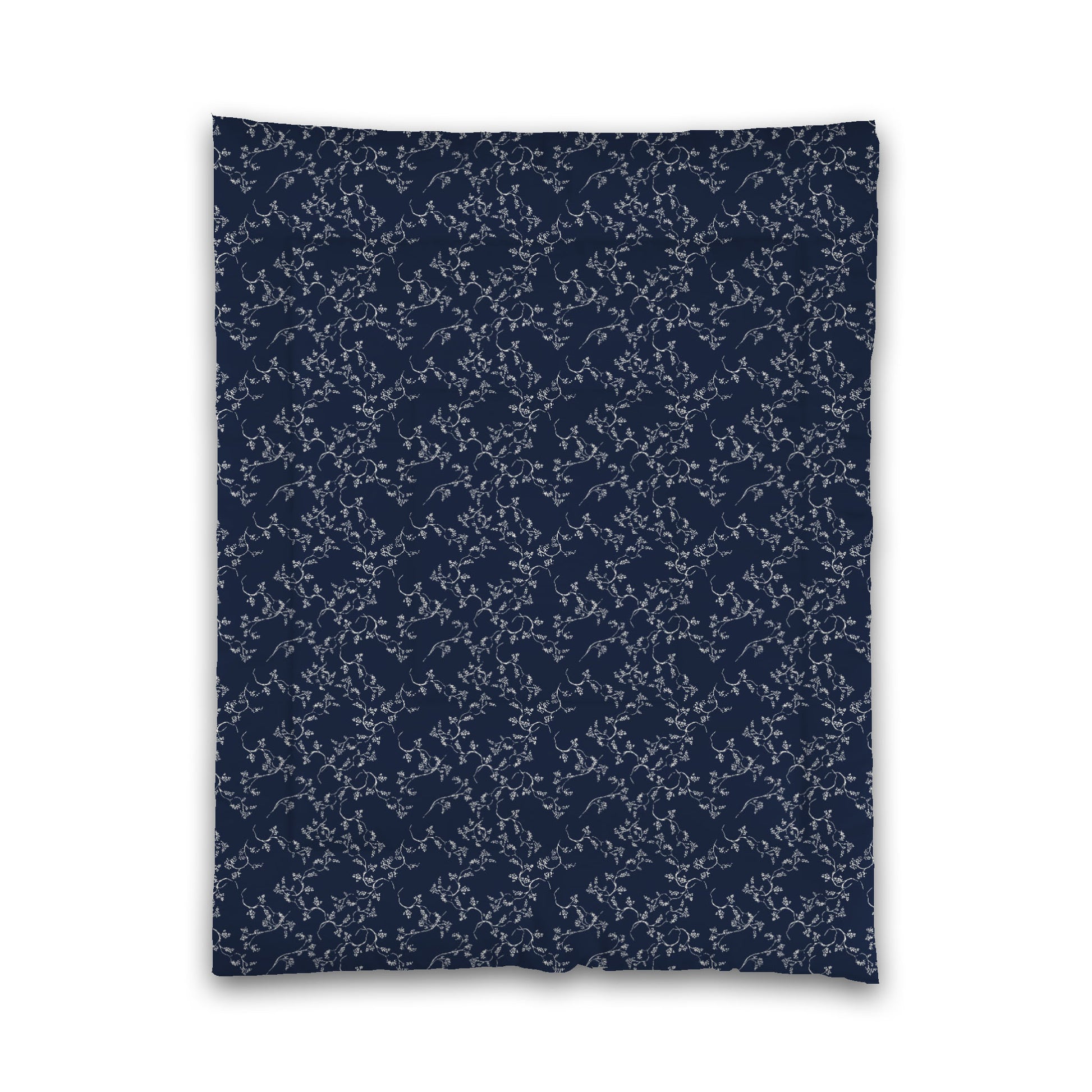 Navy Blue Microfiber Comforter, Pale Cream Hand-painted Vine Print, Twin (width x length) 68 x 88 inches / 173 x 224 cm