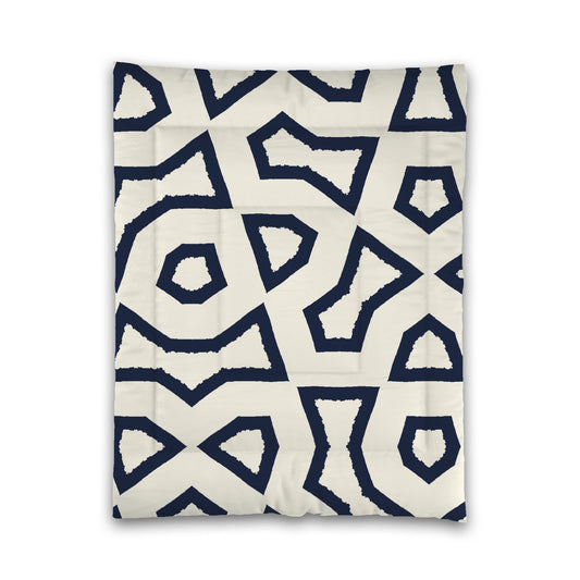 Pale Cream Microfibre Comforter, Bold Navy Blue Graphic, Twin (width x length) 68 x 88 inches / 173 x 224 cm