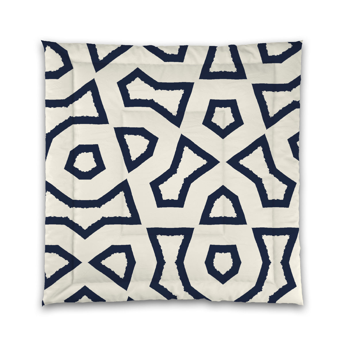 Pale Cream Microfiber Comforter with Navy Blue Labyrinth Print | Queen - 88 x 88 inches