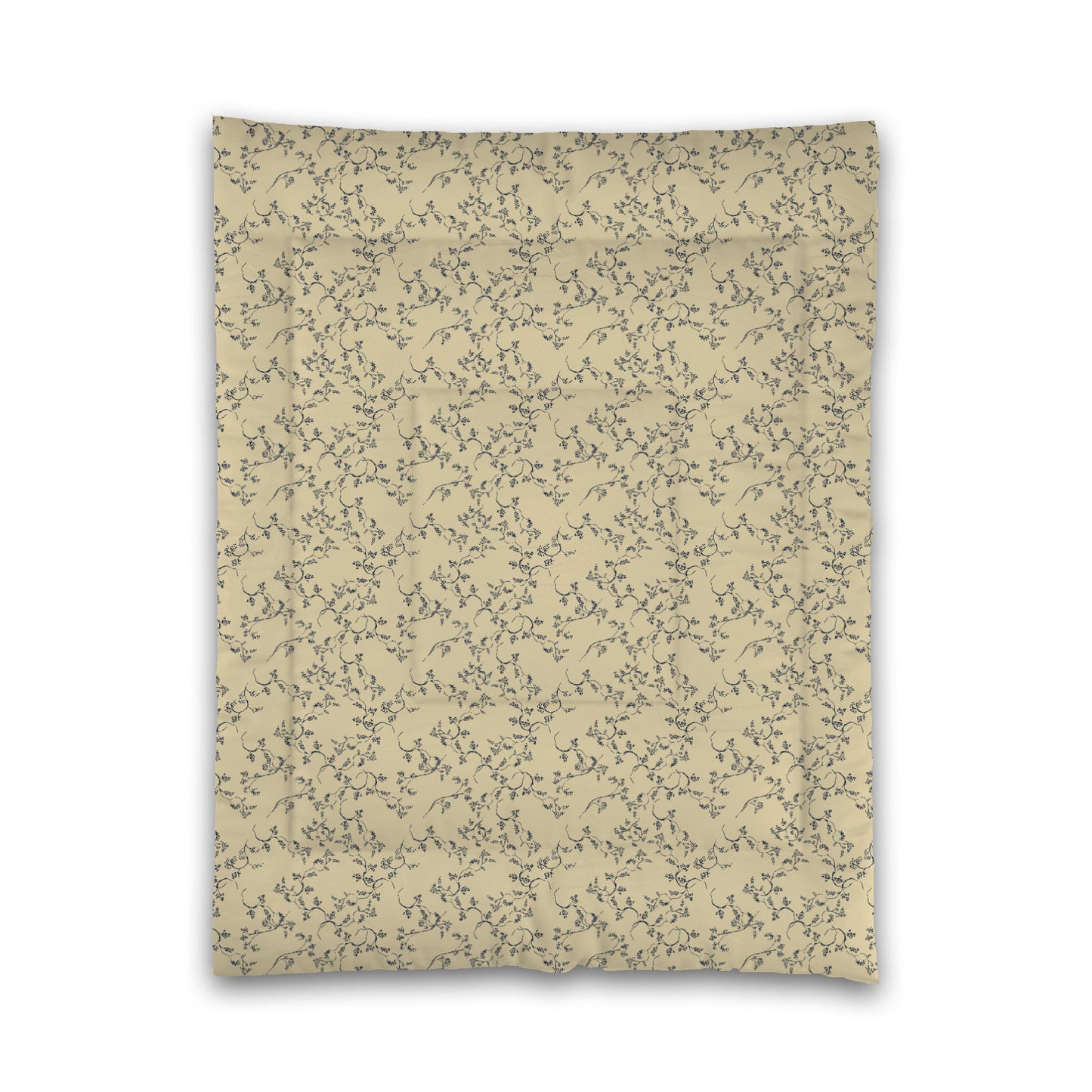 Desert Sand Microfibre Comforter, Navy Blue Hand-painted Vine Print, Twin (width x length) 68 x 88 inches / 173 x 224 cm