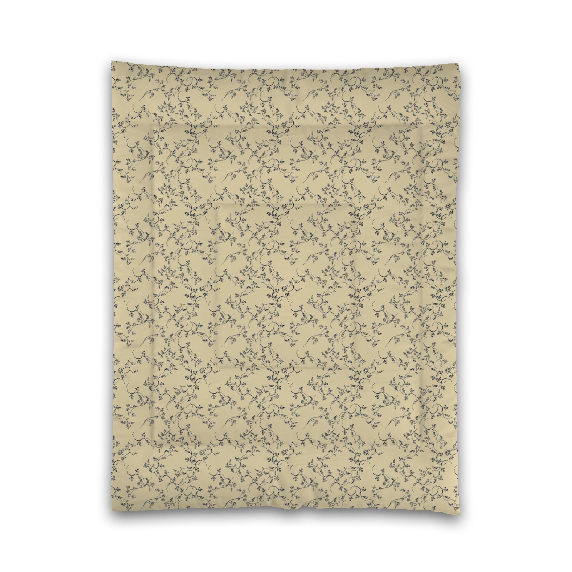 Desert Sand Microfibre Comforter, Navy Blue Hand-painted Vine Print, Twin (width x length) 68 x 88 inches / 173 x 224 cm