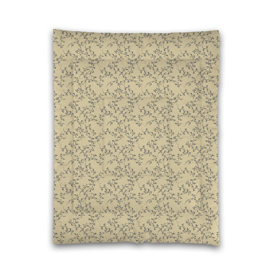 Desert Sand Microfibre Comforter, Navy Blue Hand-painted Vine Print, Twin (width x length) 68 x 88 inches / 173 x 224 cm