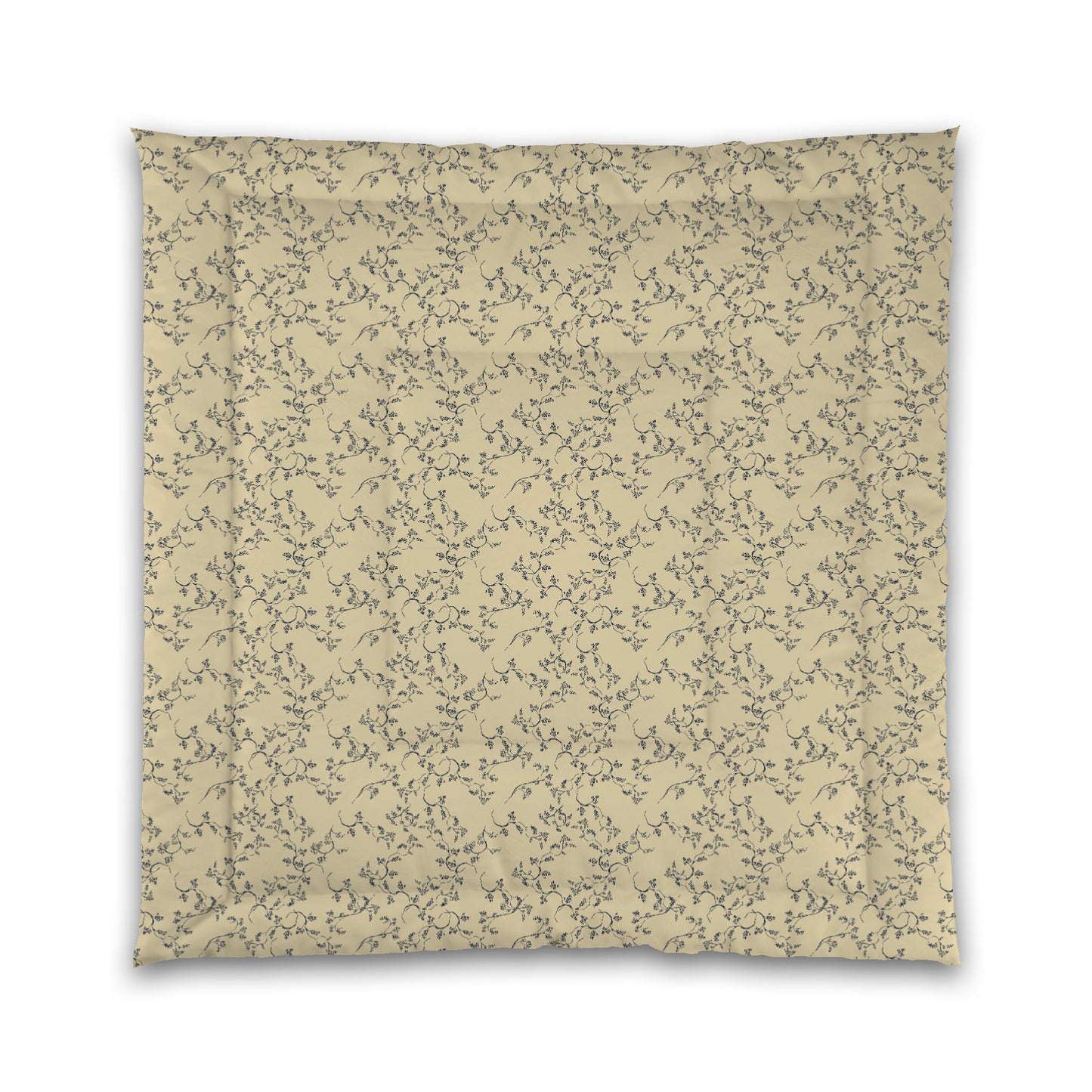 Desert Sand Microfibre Comforter, Navy Blue Hand-painted Vine Print, Queen (width x length) 88 x 88 inches / 224 x 224 cm