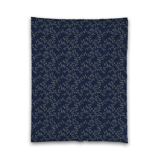 Navy Blue Microfiber Comforter, Desert Sand Hand-painted Vine Print, Twin (width x length) 68 x 88 inches / 173 x 224 cm