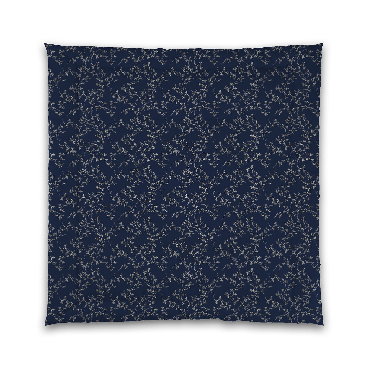 Navy Blue Microfiber Comforter, Desert Sand Hand-painted Vine Print, Queen (width x length) 88 x 88 inches / 224 x 224 cm
