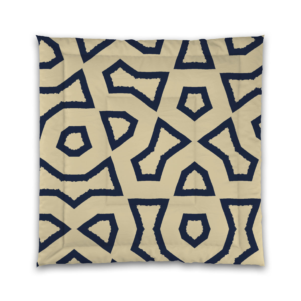 Tan Microfiber Comforter with Navy Blue Labyrinth Print | Queen - 88 x 88 inches