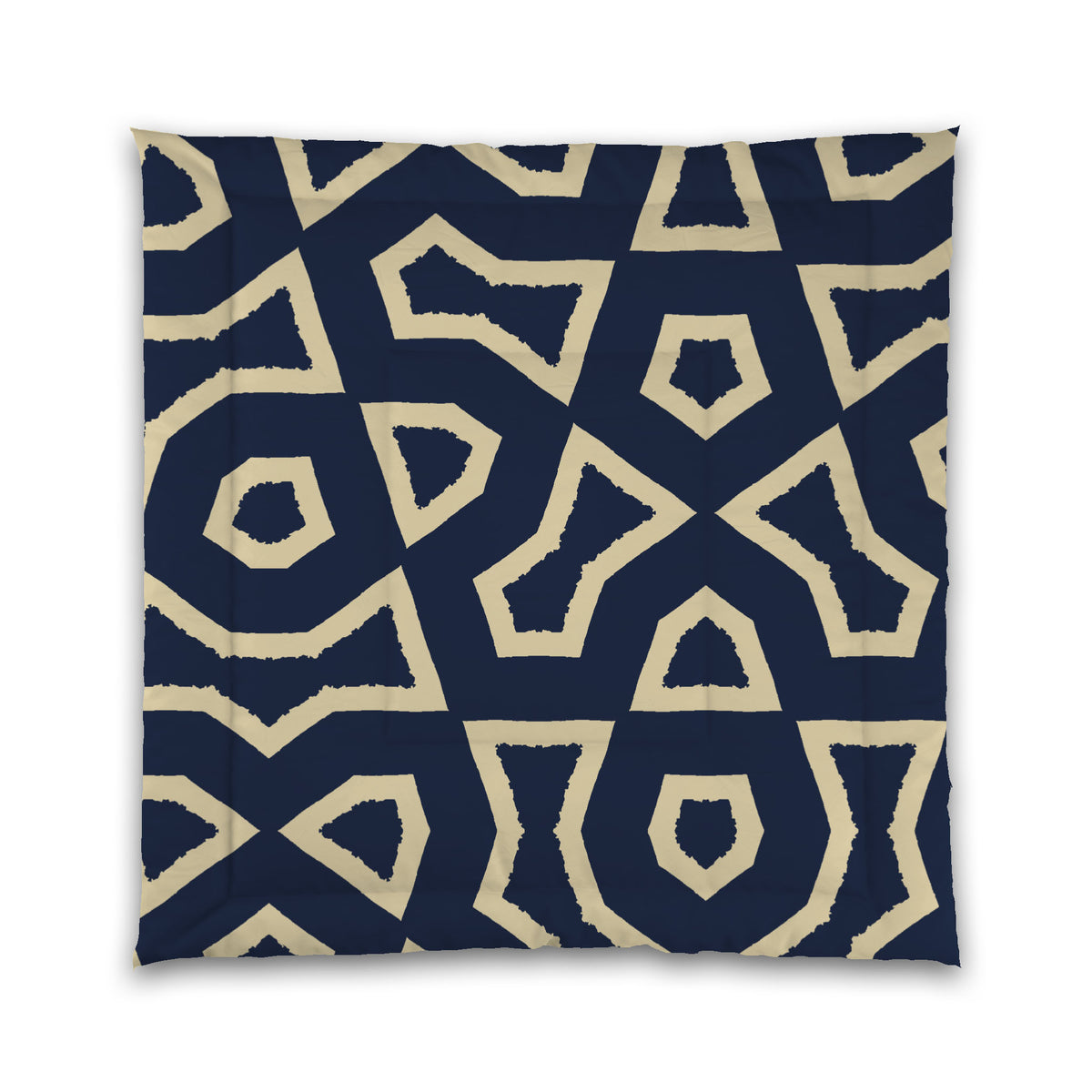 Navy Blue Microfiber Comforter with Tan Labyrinth Print | Queen - 88 x 88 inches