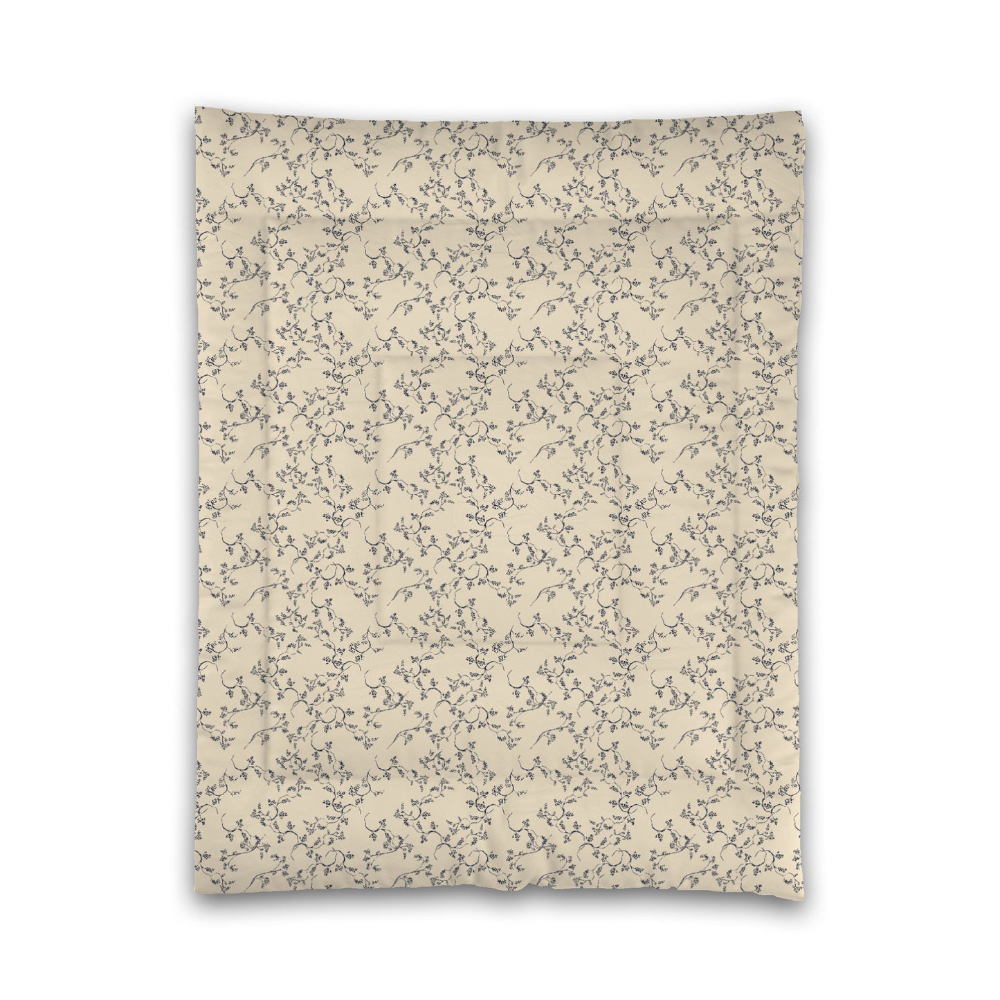 Beige Microfiber Comforter, Navy Blue Hand-painted Vine Print, Twin (width x length) 68 x 88 inches / 173 x 224 cm