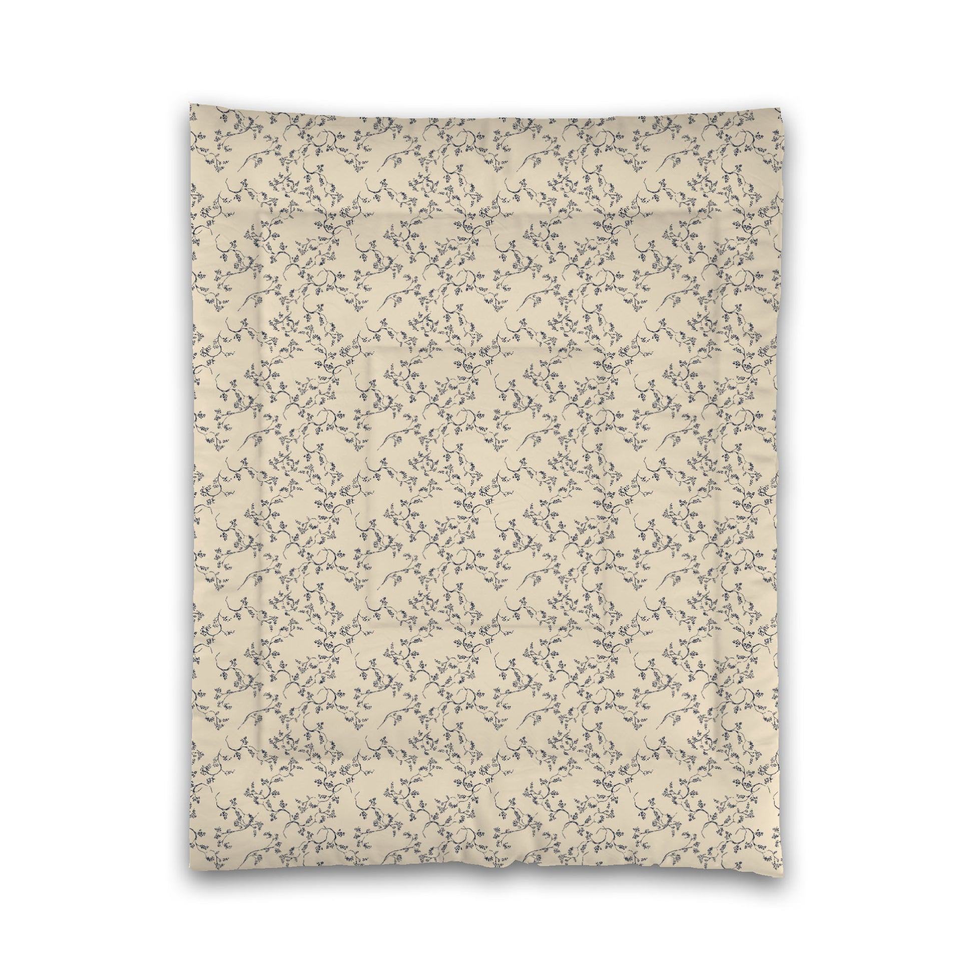Beige Microfiber Comforter, Navy Blue Hand-painted Vine Print, Twin (width x length) 68 x 88 inches / 173 x 224 cm