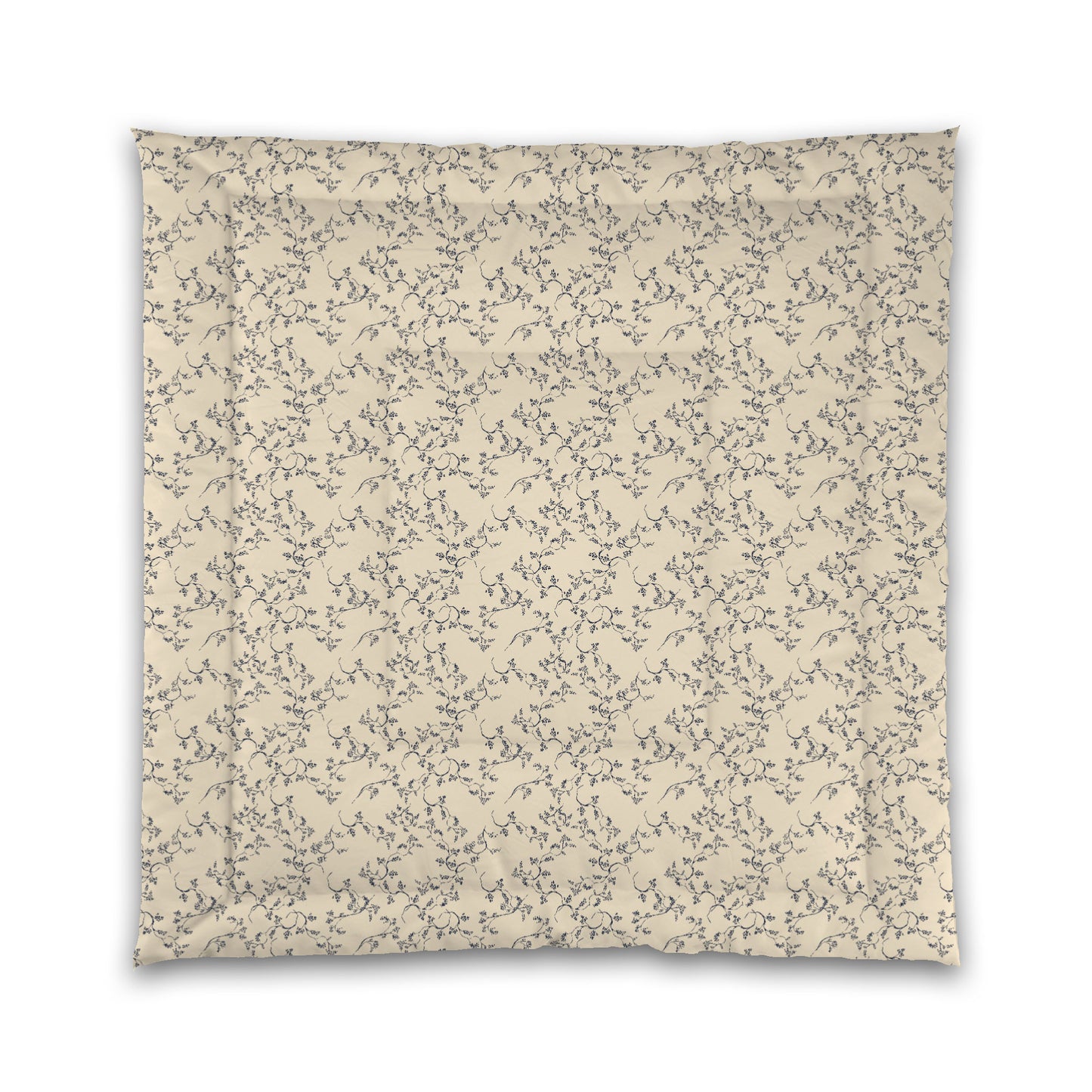 Beige Microfiber Comforter, Navy Blue Hand-painted Vine Print, Queen (width x length) 88 x 88 inches / 224 x 224 cm